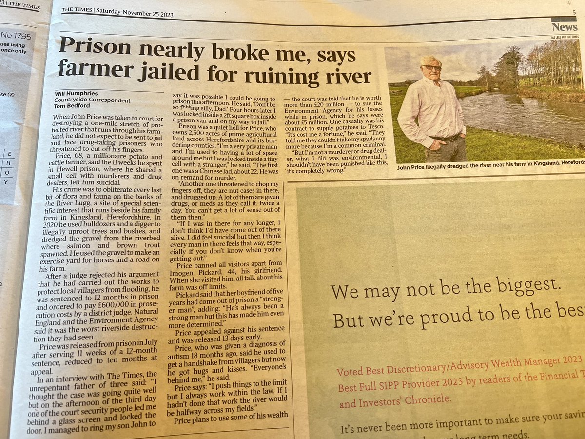 This millionaire farmer seems to think he shouldn’t have been punished for the ‘worst riverside destruction’ the environment agency had ever seen, apparently all he did was environmental and he isn’t a drug dealer. <a href="/thetimes/">The Times and Sunday Times</a> #environmental #environmentalcriminal