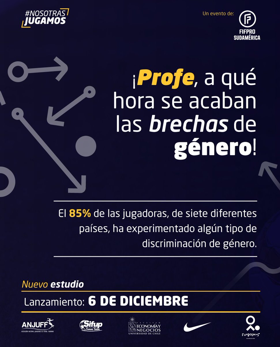 ANJUFChile's tweet photo. Este Día de la eliminación de la violencia hacia las mujeres #25N te contamos solo algunas de las vulneraciones que vivimos las futbolistas.
Para saber más, te invitamos a estar pendiente al lanzamiento del Estudio Sudamericano de Fútbol Femenino 2023 #NosotrasJugamos este 6/12. https://t.co/5qMvNzlNOz