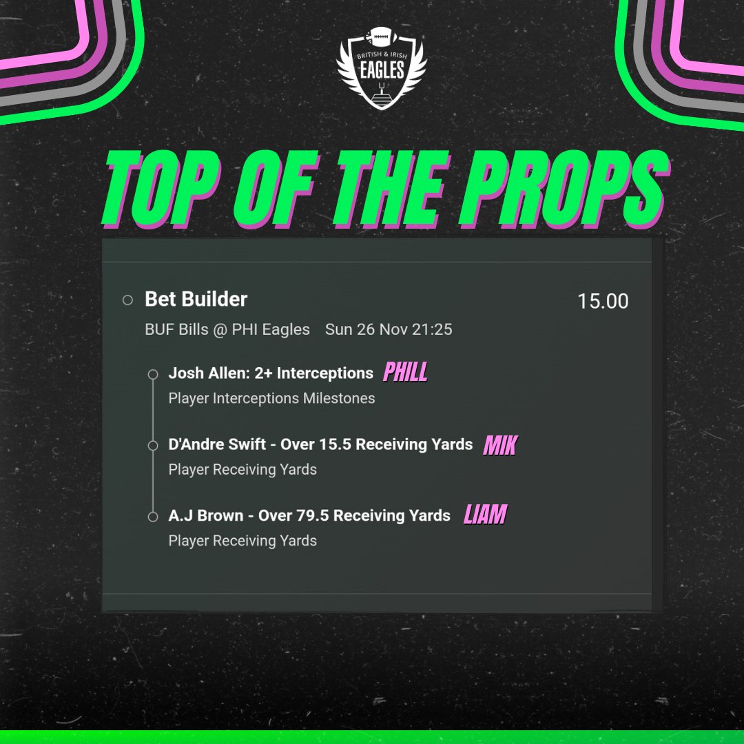 BritishEagles's tweet photo. The guys have made their prop picks for this weekends match up vs Buffalo
▫️Allen seeing ghosts? 👻
▫️Swift pass option 3? 3️⃣
▫️Megajawn back to best 💪🏿
#TopoftheProps #Eagles #BUFvsPHI https://t.co/03P3vtUcpL