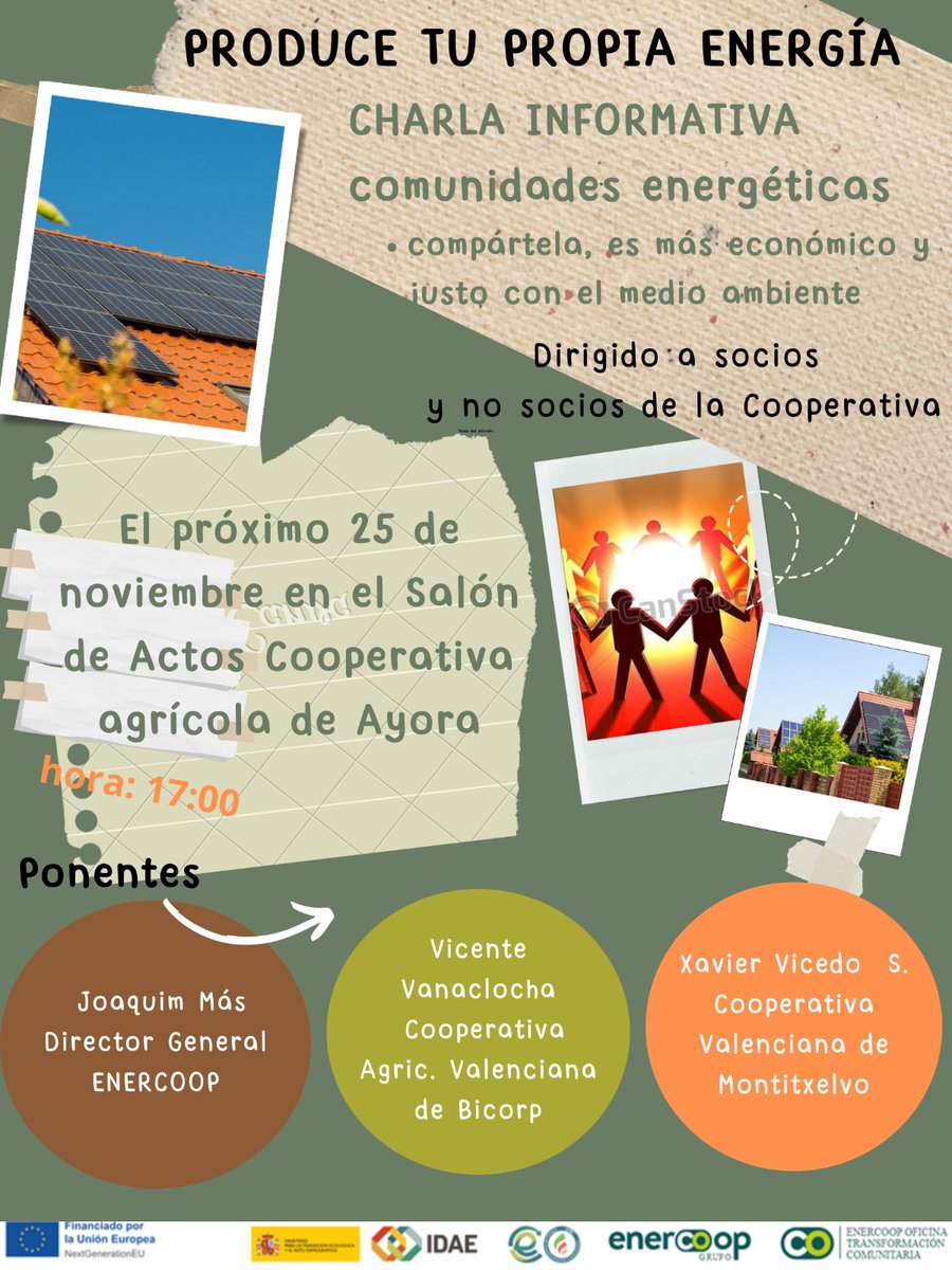 grupoenercoop's tweet photo. 📢 Hoy estrenamos nuestra nueva #OTCEnercoop participando con nuestro director, @jmasbelso, en una charla sobre #ComunidadesEnergéticas ☀ 🔌 🏢en Ayora.

📌 Cooperativa Agrícola La Ayorense - Ayora (Valencia). 
📅 25 noviembre 2023. 
🕔 17:00 h.

¡¡ Te esperamos !! https://t.co/92zmD6JaPs