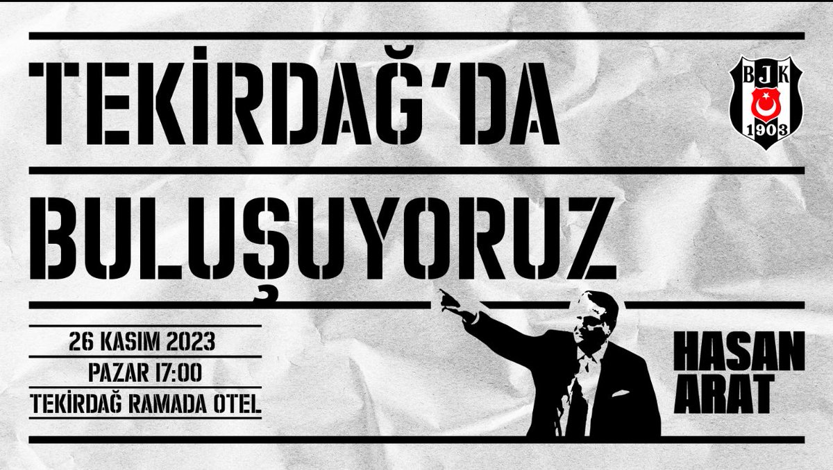 Değerli Beşiktaşlılar, 

26 Kasım Pazar günü saat 17.00’de Tekirdağ Ramada Otel’de Beşiktaşlılarla buluşuyoruz.

Beşiktaşlıların Yolu buluşmasına kongre üyelerimizi ve taraftarlarımızı bekliyoruz.

#BuYolBeşiktaşlılarınYolu