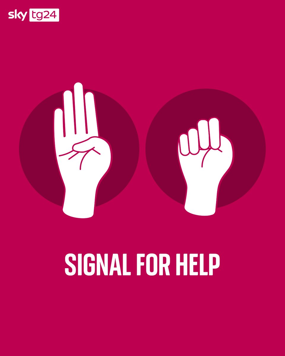 #25Novembre Pollice della mano piegato, quattro dita in alto e poi chiuse a pugno: un'urgente richiesta d'aiuto che tutti dobbiamo saper riconoscere. sky.tg/6Ar6t