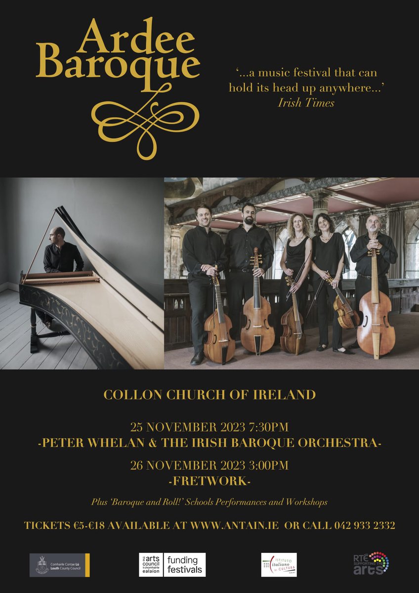 louthcoco's tweet photo. Today's the day the @IrishBaroque perform with the renowned Peter Whelan as part of our @ardeebaroque Festival. You can join  us in Collon Church tonight @ 7.30pm. A few tickets left through the @antain website or you can pay at the door (cash only) €18/€15  @artscouncil_ie https://t.co/LJc30SL55T