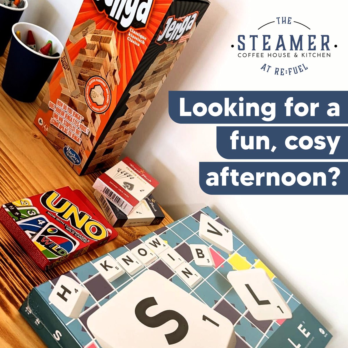 SteamerHouse's tweet photo. Looking for a fun, cosy afternoon? We've got a fantastic selection of board and card games waiting for you at The Steamer!😁🎲

So why not grab yourself a steaming coffee, a delicious treat, and enjoy some quality time with a friend.

Book a table now > https://t.co/KT1fzVrBv4 https://t.co/bd9kyK68PJ