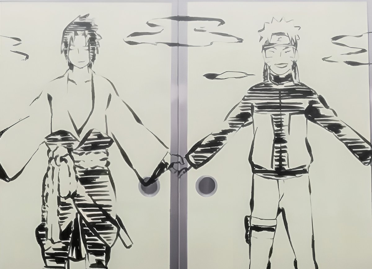 wlwsasuke's tweet photo. sasuke and naruto's smiles while holding hands in sai's painting ❤️ https://t.co/NgXGpaTfSO