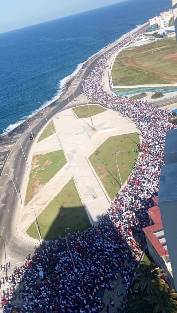 MbuyiseniNdlozi's tweet photo. The humanity of Cuban people is just unmatched the world over. I cannot even begin to comprehend how they manage to keep this ability for selflessness that international solidarity requires when they have lived under international economic isolation imposed by the USA embargo for over half a century. 

You have to wonder how Fidel Castro achieved to build a Cuban identity that is so “internationalist” in character? No other country thinks of its “national” identity in “internationalist” terms like the Cubans. They are ALWAYS on the right side of history. Always on the side of the oppressed. They have bled & died for it without any return! 

The US embargo was meant to break precisely this Cuban spirit, force them to be inward looking, nationalist and at most, reject “socialism”. But for over 70 years, Cubans still don’t put themselves first. Cuban national identity remains “internationalist”.

Here they are, despite their million national & international problems with over 70 years of international economic isolation imposed by the USA, in their hundred thousands, marching in solidarity with Palestine. You have to admit; it is almost divine!

I love you Cuba 🇨🇺 . I love you forever!
