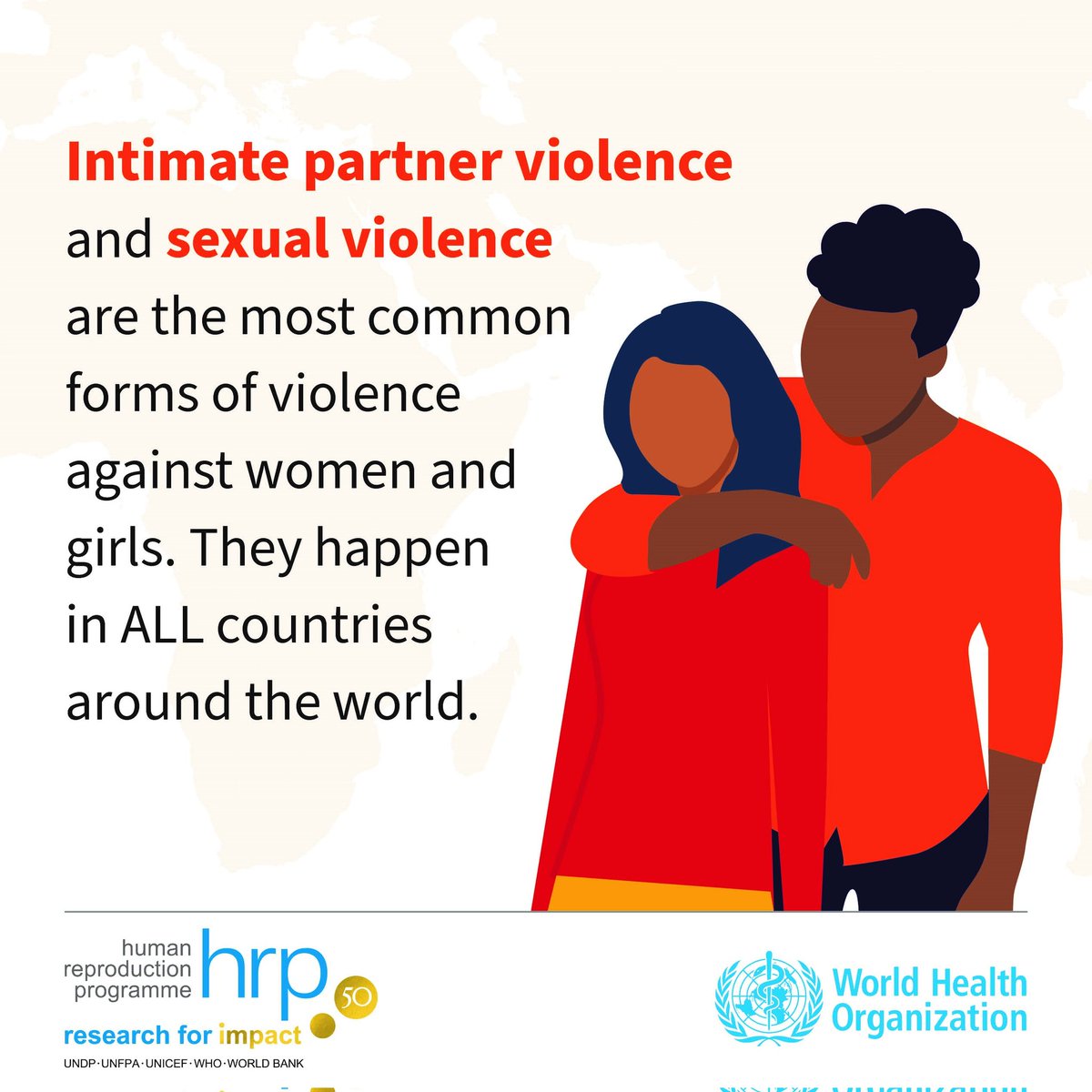 About 1 in 3 (30%) women globally experience physical &/or sexual violence, mostly at the hands of an intimate partner

In every country & culture, more action is needed to ensure women live a life free of violence & coercion

#EndViolenceAgainstWomenAndGirls