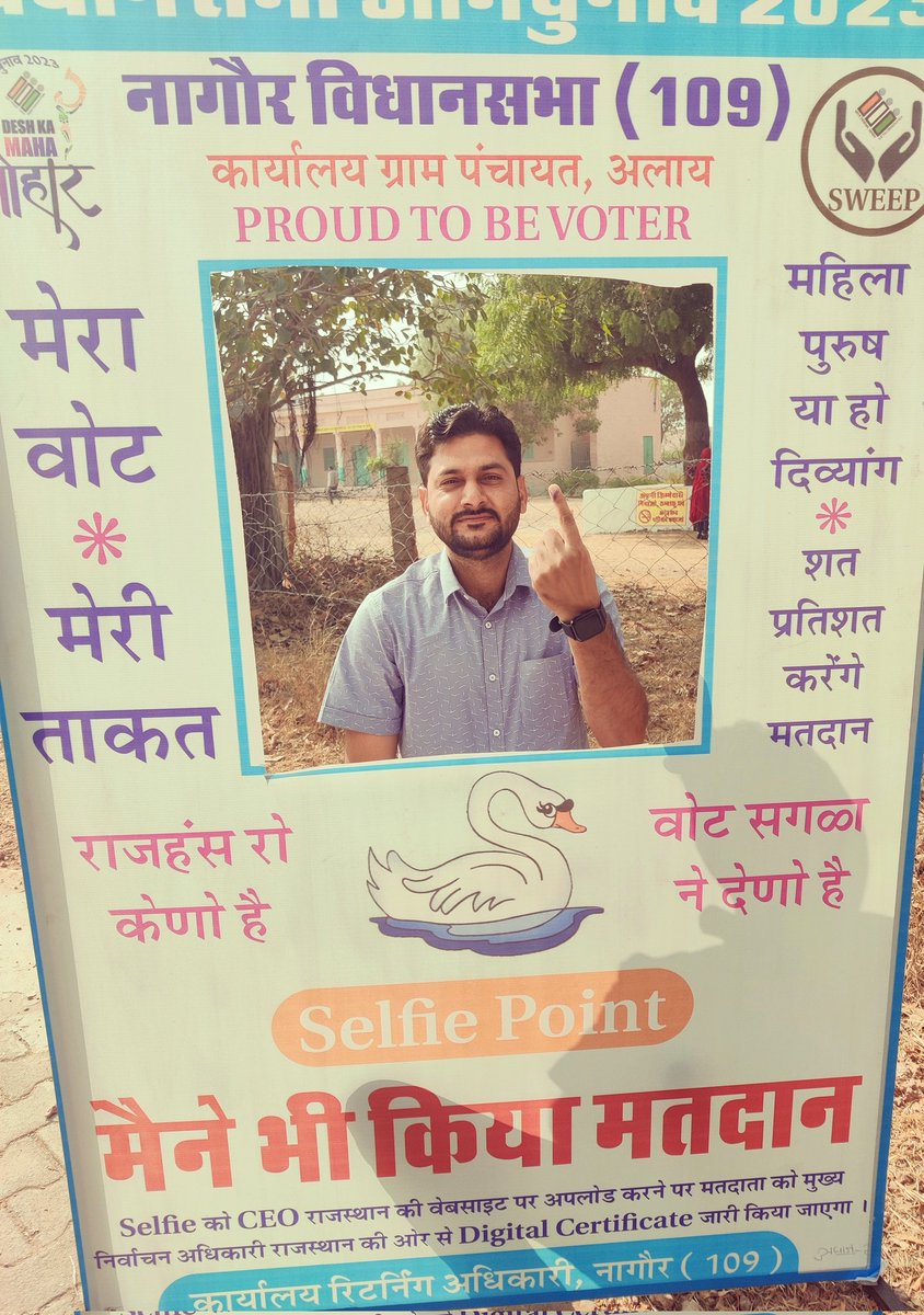 Sureshmarwar56's tweet photo. मतदा��� हर नागरिक की जिम्मेदारी है
अपने मताधिकार का प्रयोग अवश्य करें l
अपने मतदान को प्राथमिकता दें l

#rajasthanelection2023 
#nagaur https://t.co/Hvku18Vt8R