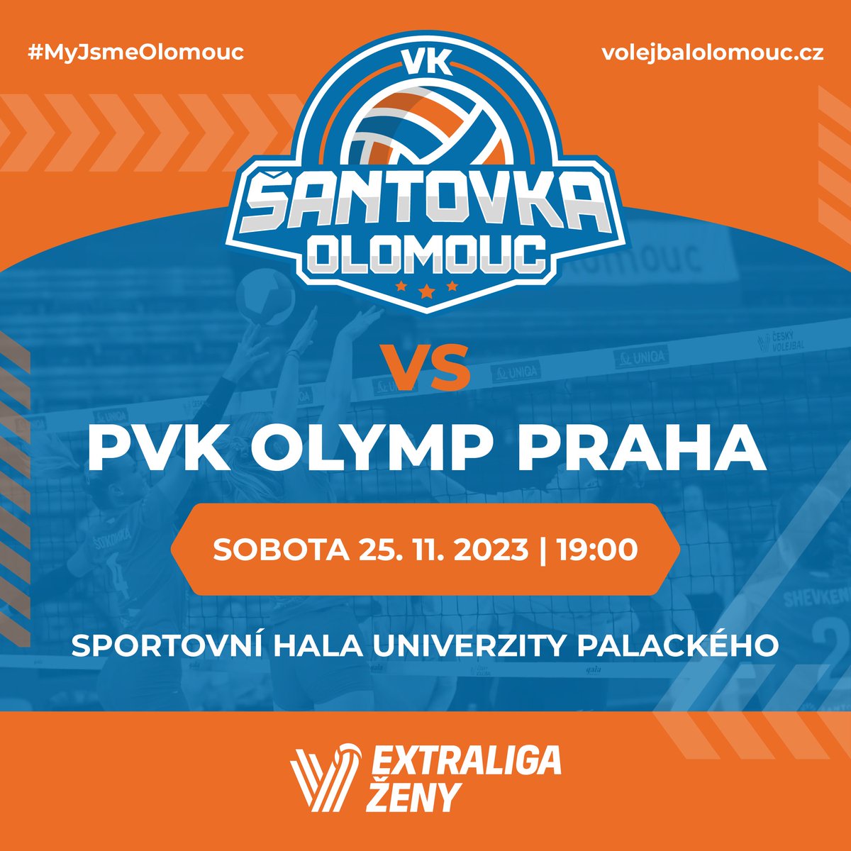 VolejbalOlomouc's tweet photo. Dnes hraje VK Šantovka Olomouc UP s pražským Olympem. V prvním letošním měření sil vyhrála Olomouc v Praze 3:2. Jak to dopadne dnes? Zápas začíná ve sportovní hale UP v 19:00 #ceskyvolejbal #EXZ #MyJsmeOlomouc #zijemevolejbalem https://t.co/Tcm8J32fAX