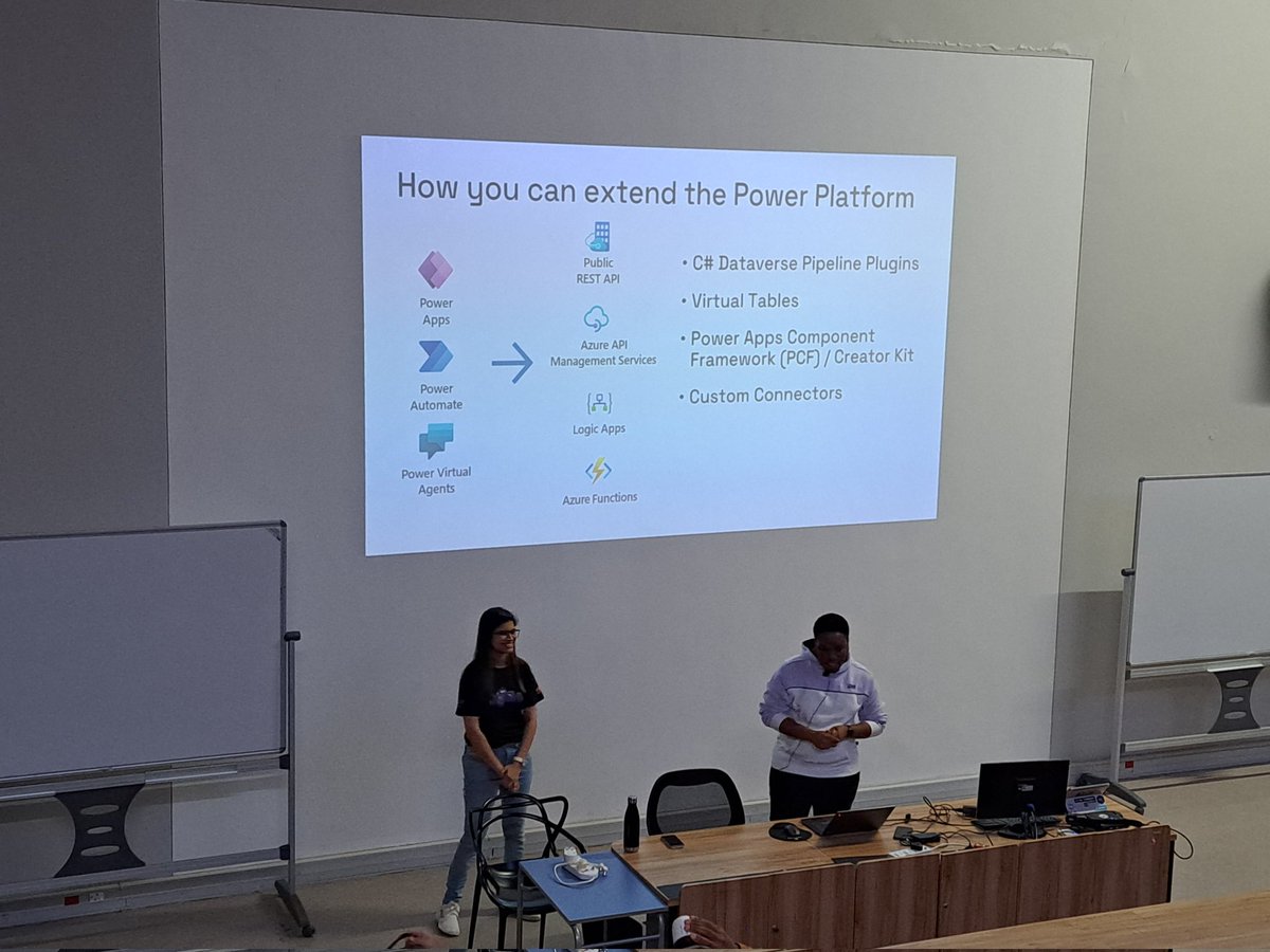 mattleibow's tweet image. @GomoMohapi and @ThatTechieGirl at #dotnetconfSA showing how to extend #powerplatform