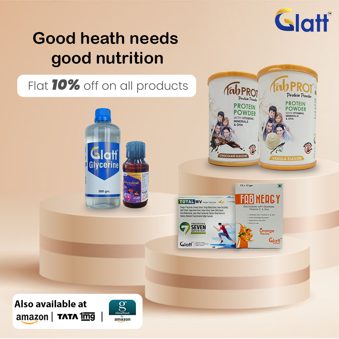 Elevate your well-being with our exclusive offer! 🌿
 Embrace a healthier lifestyle with our products,  Now available at a special 10% discount! 📷 

#Amazon #glowroad

#HealthyChoices #WellnessDeals #Sales #news  #DiscountAlert #YourBestSelf #GlattPharma #GlattLife #Glatt