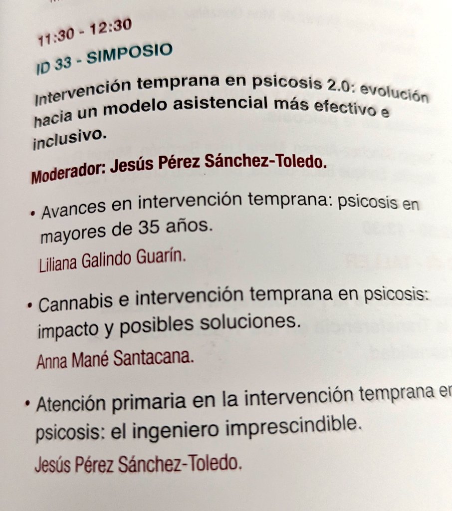 Lili Galindo MD PhD (@lili_galindo) on Twitter photo Early Intervention in Psychosis 2.0: evolution to a more effective and include model
👉🏻 EIP &Over 35
👉🏻 Cannabis
👉🏻 Primary care services
<a href="/JesusPerez_CAM/">Jesus Perez</a>
<a href="/annamane4/">anna mane</a>
Don't miss our symposium!
#CNP2023 <a href="/SEPsiq/">SEPSM</a> #FEPSM
<a href="/CNPsiquiatria/">CNPsiquiatría24</a> Early Intervention in Psychosis 2.0: evolution to a more effective and include model
👉🏻 EIP &Over 35
👉🏻 Cannabis
👉🏻 Primary care services
<a href="/JesusPerez_CAM/">Jesus Perez</a>
<a href="/annamane4/">anna mane</a>
Don't miss our symposium!
#CNP2023 <a href="/SEPsiq/">SEPSM</a> #FEPSM
<a href="/CNPsiquiatria/">CNPsiquiatría24</a>