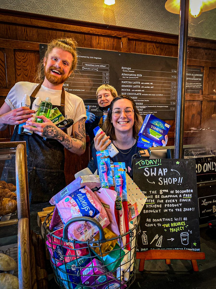 200Degs's tweet image. The Swap Shop is back!

On Tuesday 5th December, anyone who brings into the shop new, unused, and unopened hygiene items can swap them for a delicious coffee.

The items will then be donated to a local charity for people in need
#200degs #swapshop #coffee #charity