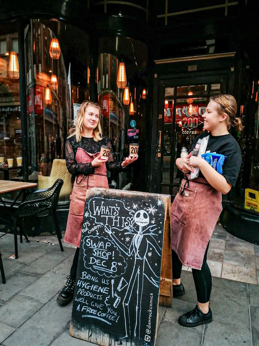 200Degs's tweet image. The Swap Shop is back!

On Tuesday 5th December, anyone who brings into the shop new, unused, and unopened hygiene items can swap them for a delicious coffee.

The items will then be donated to a local charity for people in need
#200degs #swapshop #coffee #charity