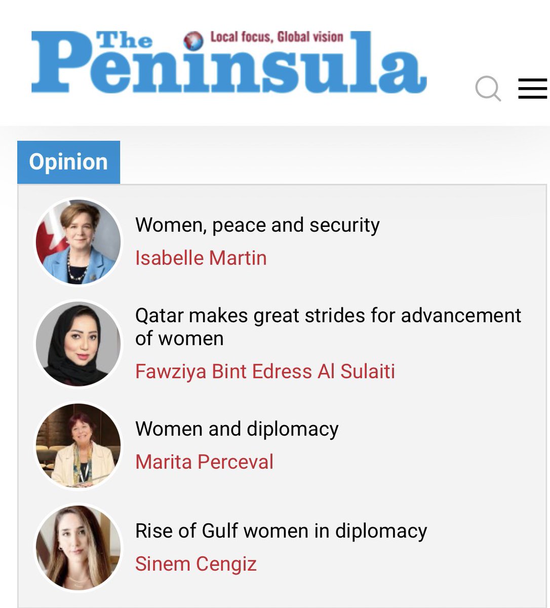 📰 Glad to have my article @PeninsulaQatar, on occasion of Nov.25th (IDEVAW), on women, peace, diplomacy & security.
Along w/ H.E. Fawziya Al-Sulaiti, Amb of Qatar to Indonesia,
H.E. Isabelle Martin, Amb of Canada to Qatar,
H.E. Marita Perceval, Spe Rep for feminist FP/Argentina.