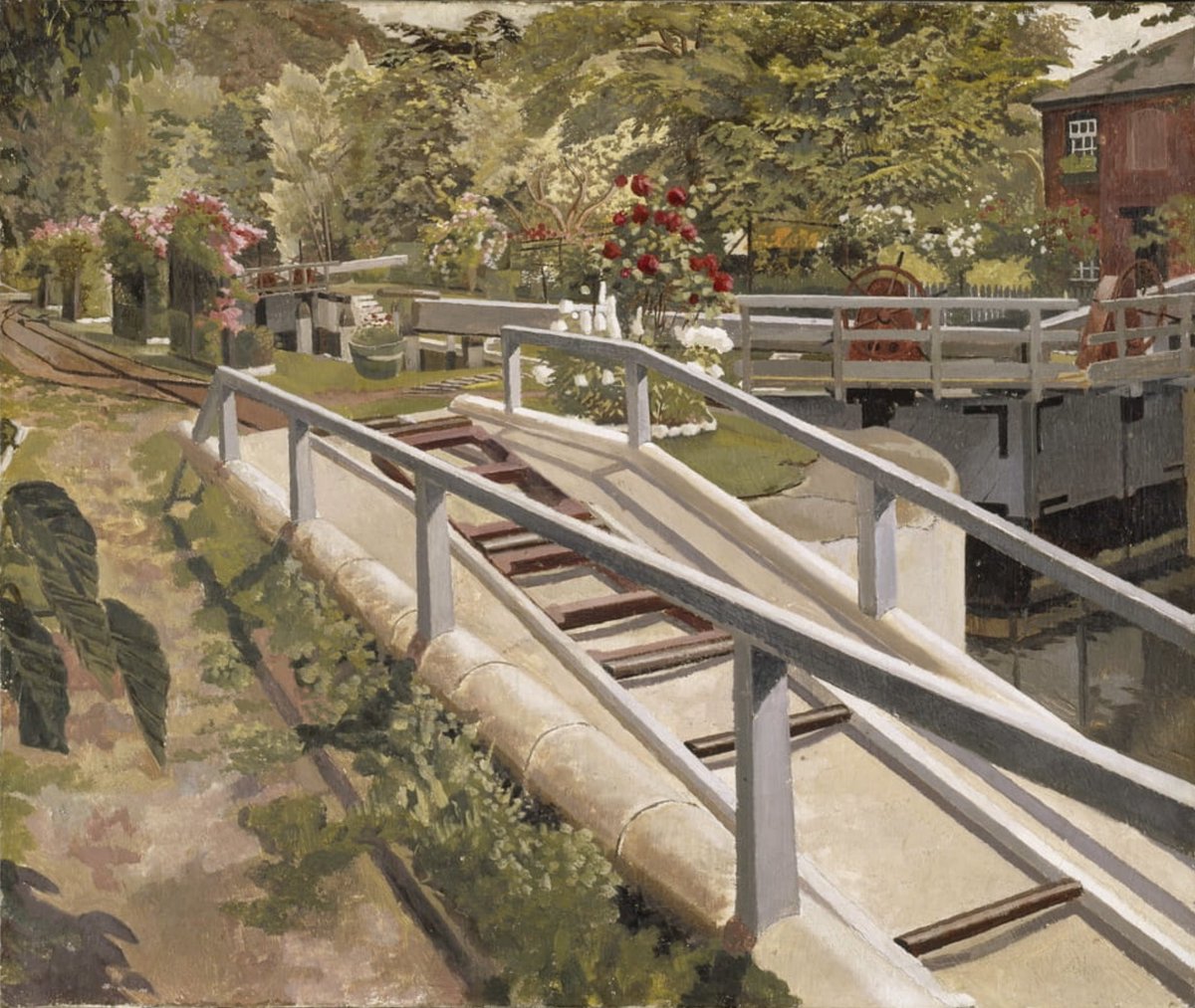 MarkEllis15's tweet photo. Cookham Lock. 1935. Stanley Spencer. https://t.co/yfhBOH7gjq