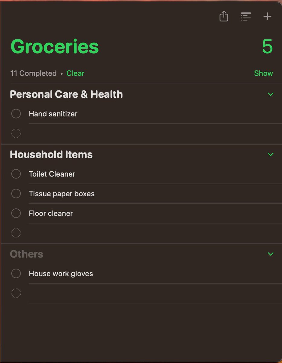 kabzzy's tweet photo. Case in point, this auto-categorisation of Grocery list in reminders. They are not the same across iOS and MacOS. https://t.co/y3U0cvGWl3