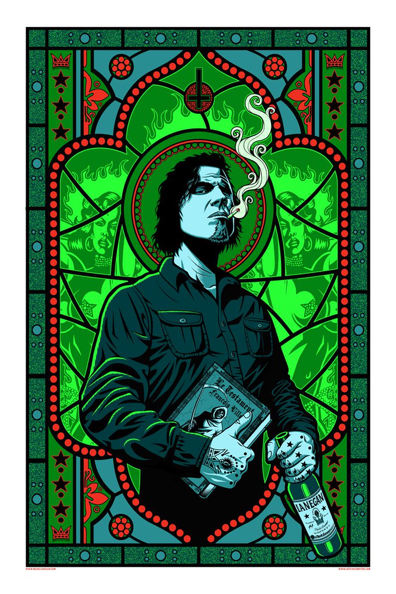 Happy birthday to the incredibly talented and greatly missed, Mark Lanegan (November 25, 1964 – February 22, 2022). 

This  color way of my 'Night Porter' poster was only ever printed as  handbills. A full sized poster might be in order at some point.

#marklanegan #justinhampton