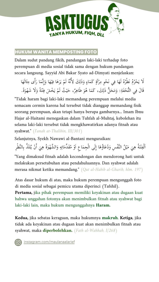maulanaalarief's tweet photo. #AsktuGus

Soal : 
Hukum Perempuan memposting foto &amp; Hukum yang melihatnya https://t.co/zHreePQAvK