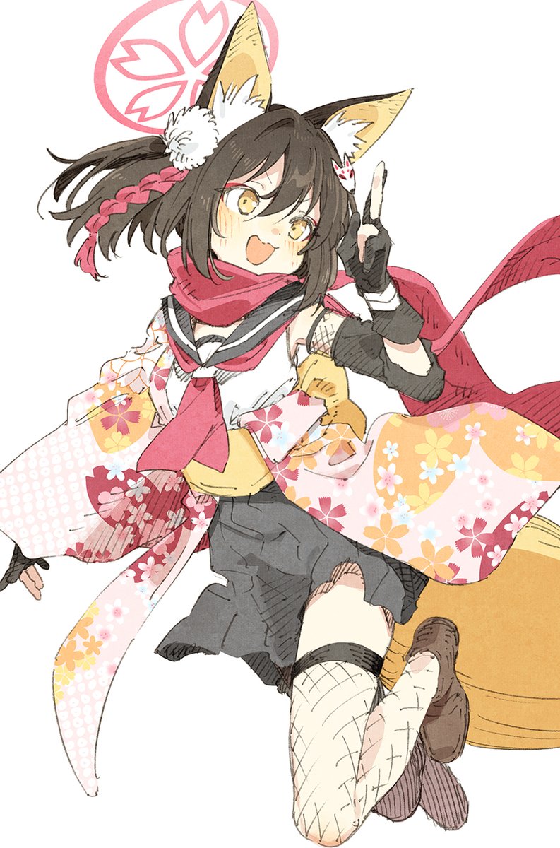 izuna (blue archive) 1girl animal ears fox ears solo closed eyes scarf fox shadow puppet  illustration images
