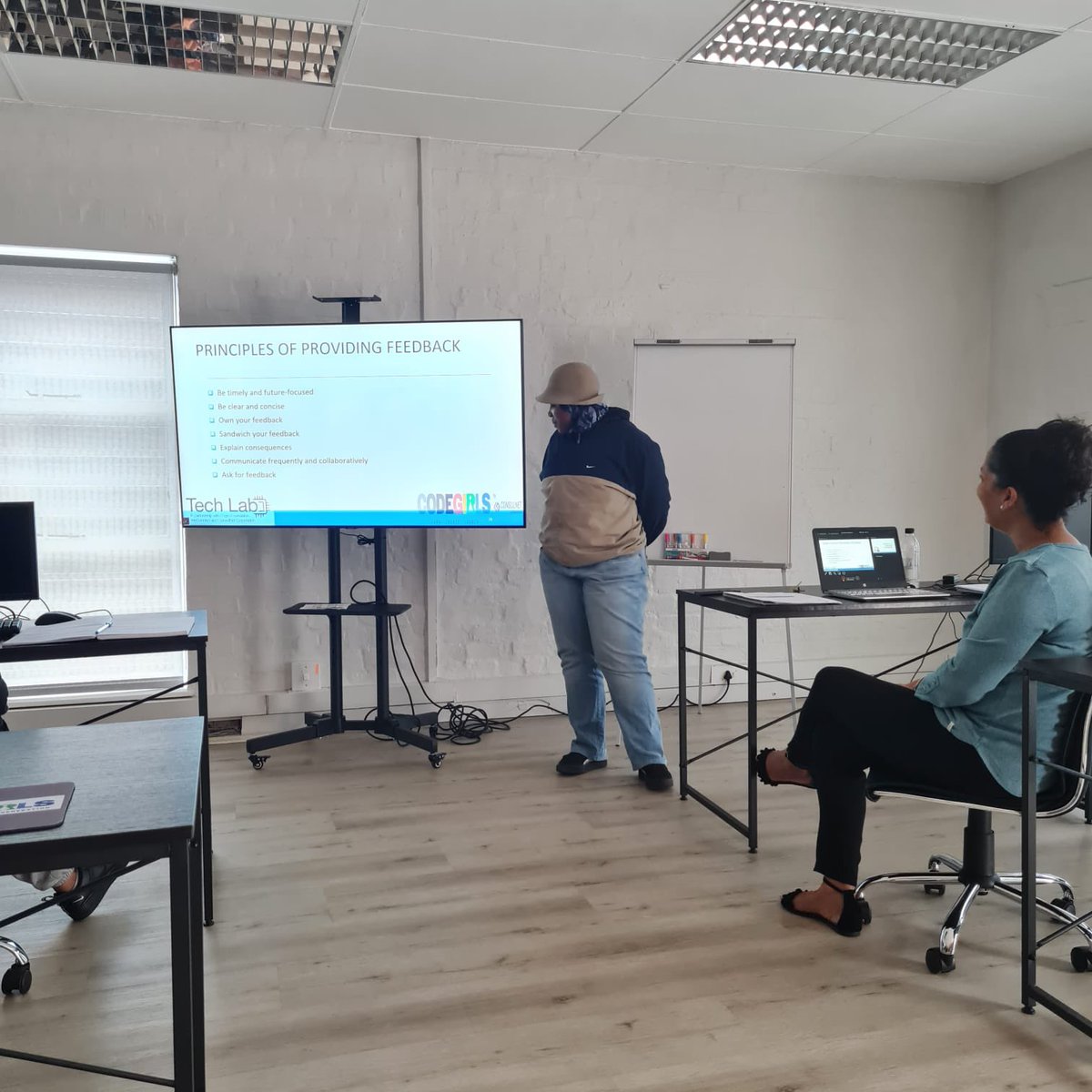 CodeGirls_cpt's tweet image. Current students at our IT and Business Training bootcamp give presentations about effective communication. #womenintech #WomeninBusiness