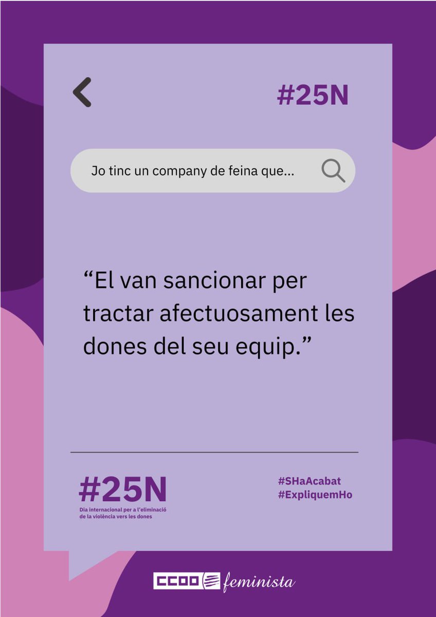 CCOOeducacio's tweet photo. 🙅🏾‍♀️El #25N és el Dia Internacional de l'Eliminació de la Violència en vers les Dones

🙅🏾‍♀️Als llocs de feina existeixen testimonis que expliquen situacions de violència i desigualtat #ExpliquemHo

🙅🏾‍♀️Eliminem el masclisme, analògica i telemàticament #ShaAcabat #CCOOAntimasclista https://t.co/2d2jEqNS6C