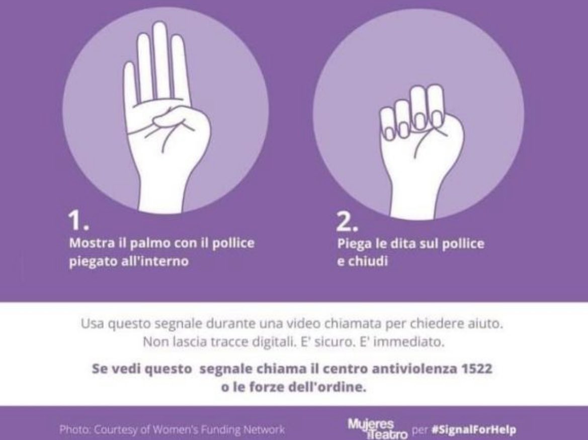 Il #SignalForHelp (Violence at Home Signal for Help) è un segnale internazionale di richiesta di aiuto contro la #violenzadigenere , uno strumento per combattere l’aumento dei casi di 
#violenzadomestica in tutto il mondo.

#25Novembre 

#giornatacontrolaviolenzasulledonne