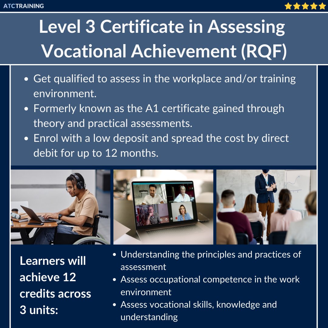 ATCTrainingUK's tweet image. The level 3 Certificate in Assessing Vocational Achievement (RQF) (CAVA) is one of our most popular assessor qualifications we offer.

If you are interested in the CAVA qualification, check out the link below:

atctraining.net/courses/level-…

#cava #atctraining #assessor #rqf