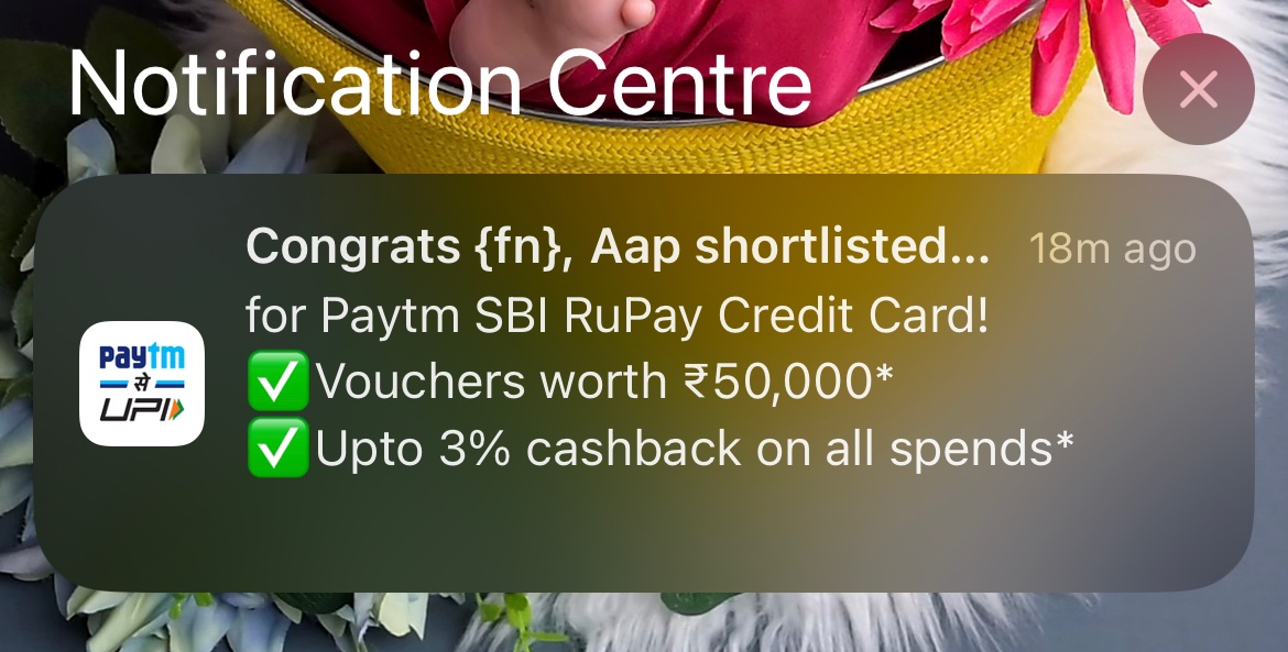 meShashank93's tweet photo. @Paytm Did you forget to replace {fn} with “first name” in this notification? 🤔

On a side note, curious if you are using Python for the notification module? https://t.co/RzB6jPQert