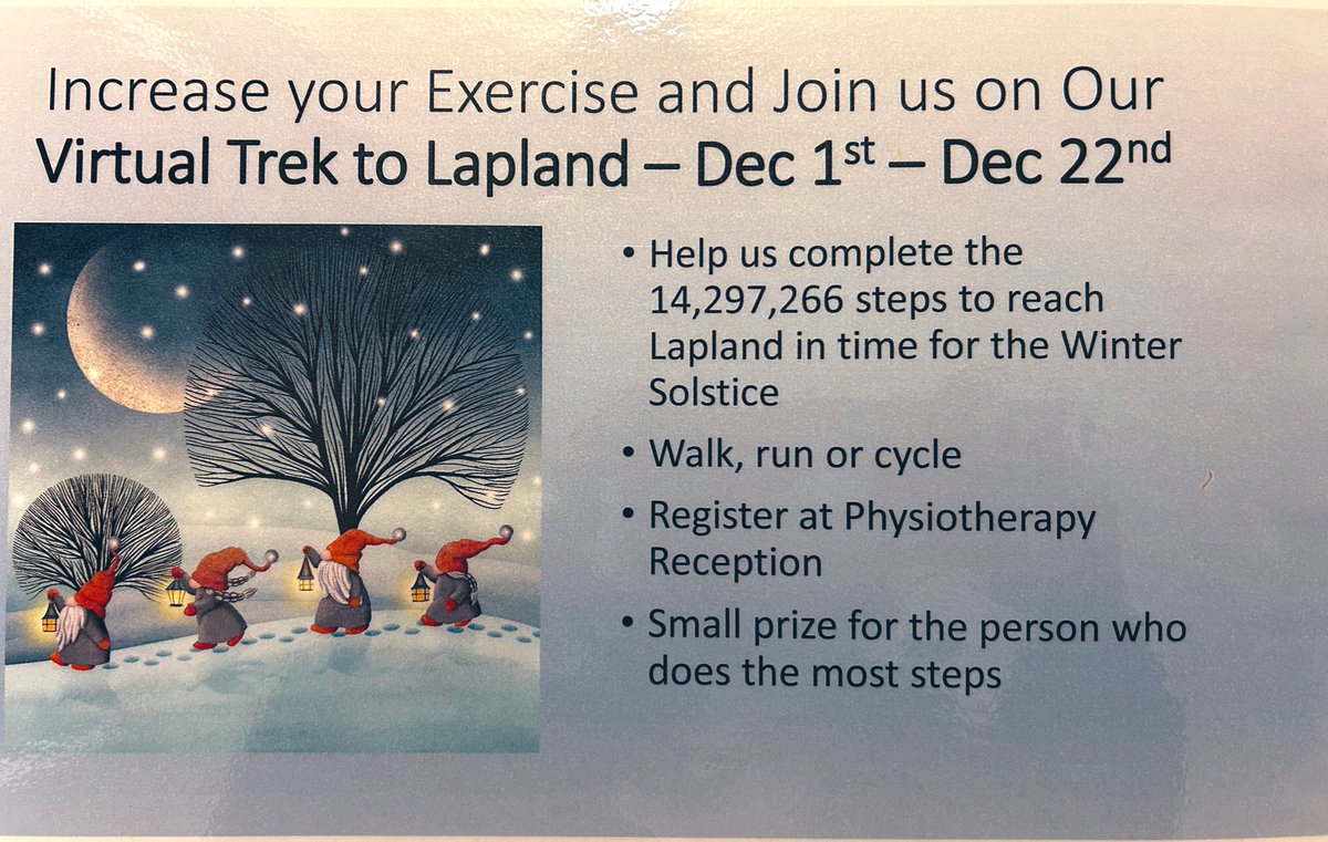 Have you signed up to boost your step count by joining ESNEFTs virtual trek to Lapland starting on the 1st Dec? To sign up email Wellbeing@esneft.nhs.uk