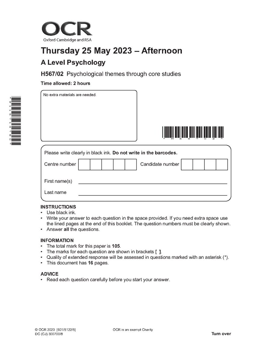 paper29397's tweet photo. OCR A LEVEL PSYCHOLOGY PAPER 2 2023 (H567/02: Psychological themes through core studies)
#OCRALEVEL #PSYCHOLOGY #PAPER2 #H567/02 #FLIWY
https://t.co/GonI1TNLcY https://t.co/LaU9L5Jwdq