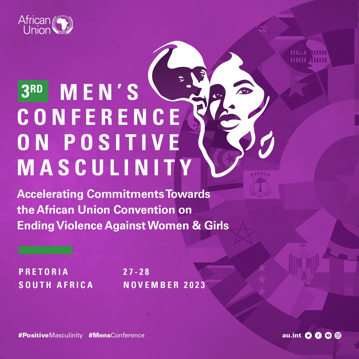 _AfricanUnion's tweet image. The 3rd Men’s Conference on #PositiveMasculinity will assess progress made by male leadership to decisively address the scourge of Violence Against Women &amp;amp; Girls in Africa.
📆27-28 Nov 2023
📍South Africa
🌐Visit ow.ly/M4Z650Qbbgf for more details.
#MensConference