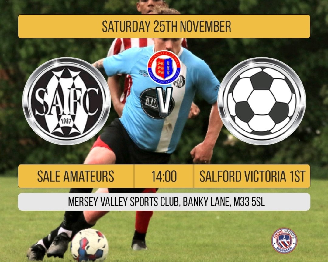 SaleAmateursFC's tweet photo. Match day!

We face another good side today as Salford Victoria FC travel to Banky Lane.

We have a small but strong squad available for this one including a couple of club legends returning to make their first appearances of the season!

#UPTHEAMMIES https://t.co/ETqotKqjee