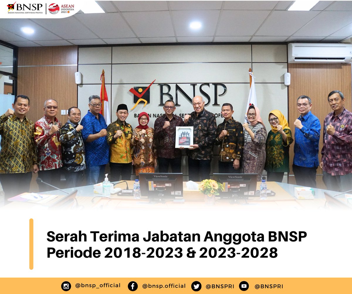 Pada hari Jumat, 24 November 2023 telah dilakukan serah terima jabatan Anggota BNSP periode 2018-2023 &amp; 2023-2028.

Melalui perpindahan tampuk kepemimpinan ini, hal-hal yang sudah berjalan dengan baik, akan terus ditingkatkan menjadi semakin baik.