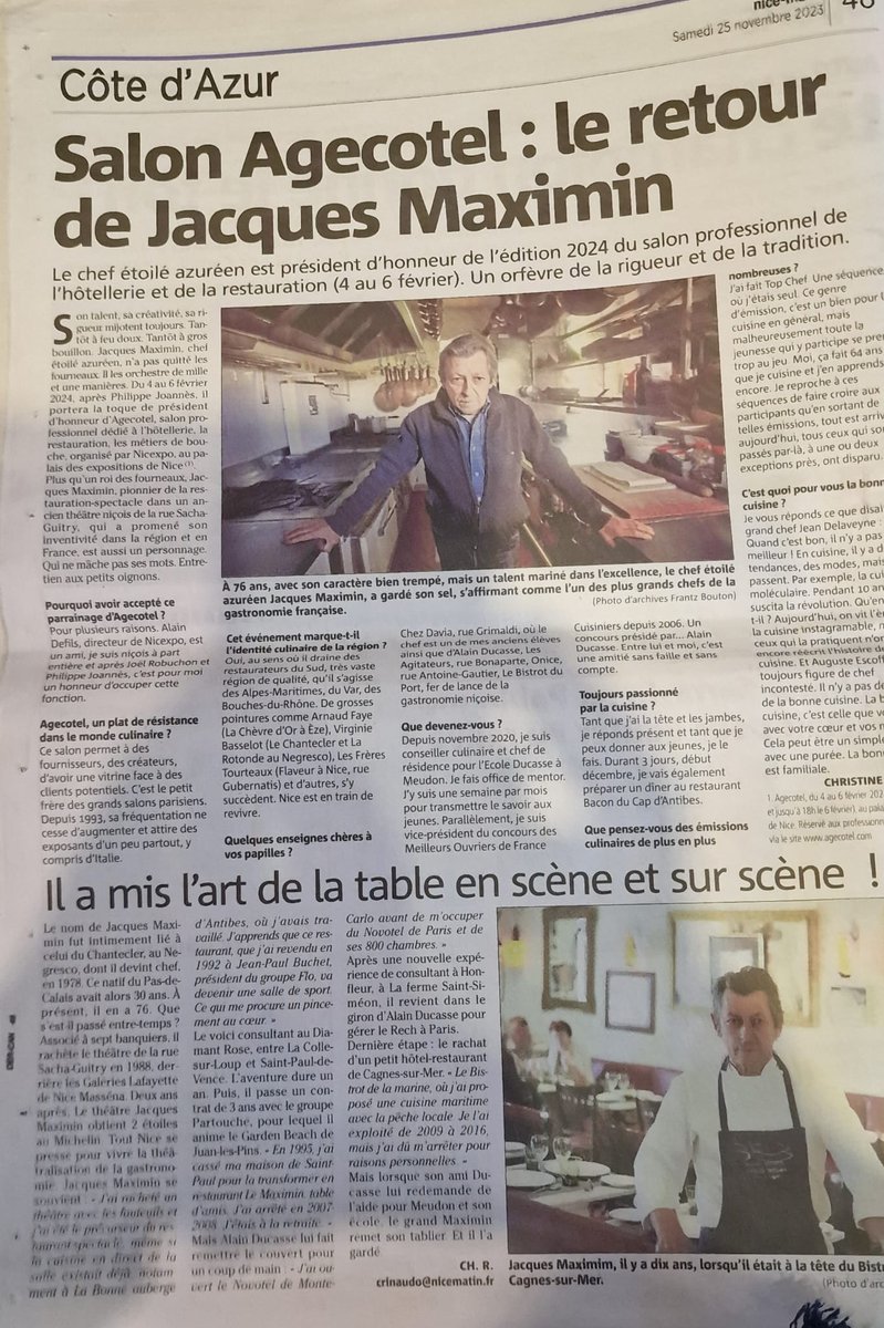 Un article à déguster ce jour dans Nice Matin...