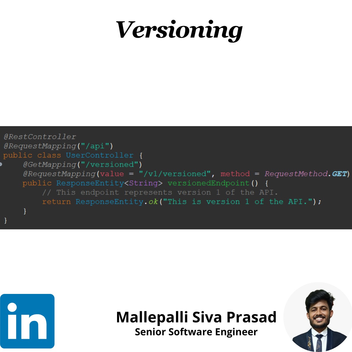 Prasad5494's tweet image. 📌 Versioning:
Implement versioning strategies to evolve your APIs gracefully. By versioning your APIs, you can introduce changes and new features without disrupting existing clients. This ensures backward compatibility and a smooth transition for users. 🔄
#APIVersioning