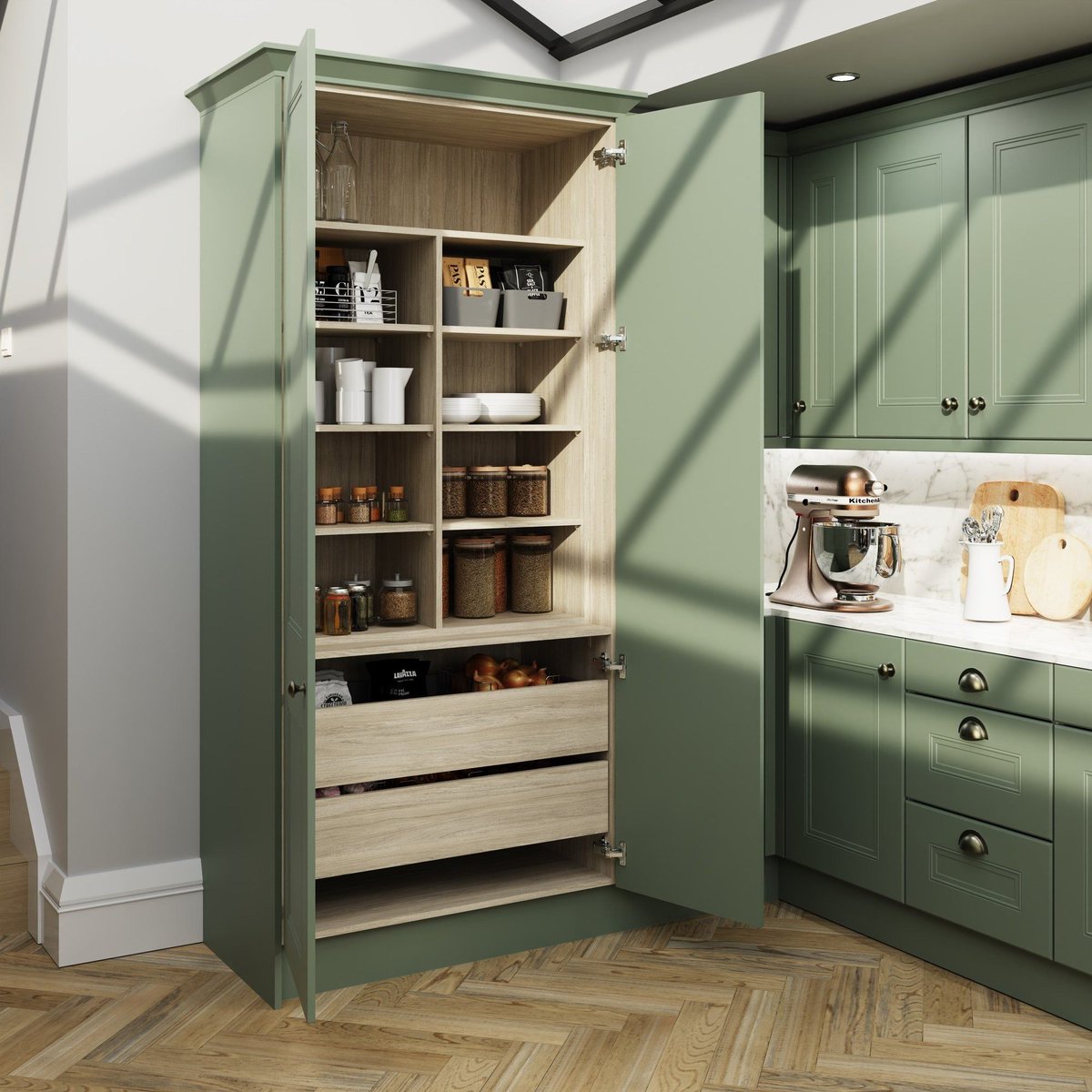 Everyone wants their kitchen to stand out and make an impact at any dinner party. So, how can your customer's do this? 🤷 By adding the gorgeous Butler's Pantry to their kitchen space 🏠 Not only does it look great, but it offers great storage capabilities too!