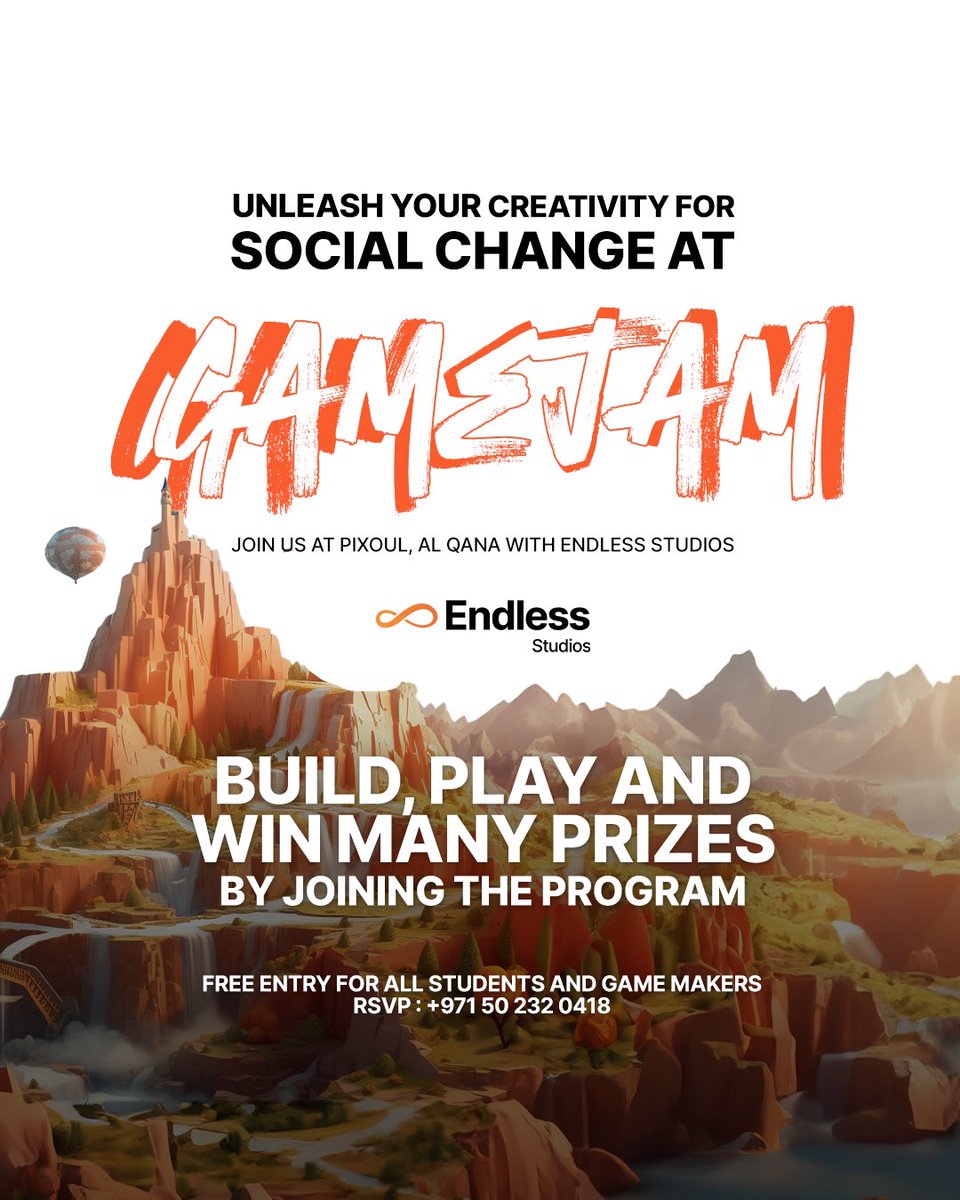 Save the Date: November 26-28!
Get ready to unleash your creativity in our upcoming Game Jam event. Exciting challenges, innovation, and a chance to win many exciting prizes await!

Click the link in our bio to register!

#Gaming #GameJam #EndlessStudios