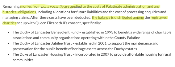 The LIE! 👇
The #DuchyOfLancaster says #bonavacantia funds are only used on
- admin 'costs'
- 'historical obligations'
- registered charities
But it used them to fix up a petrol station, high-end residential lets and commercial lets.
#RoyalFamilyLied #PassTheDuchies #NotMyKing
