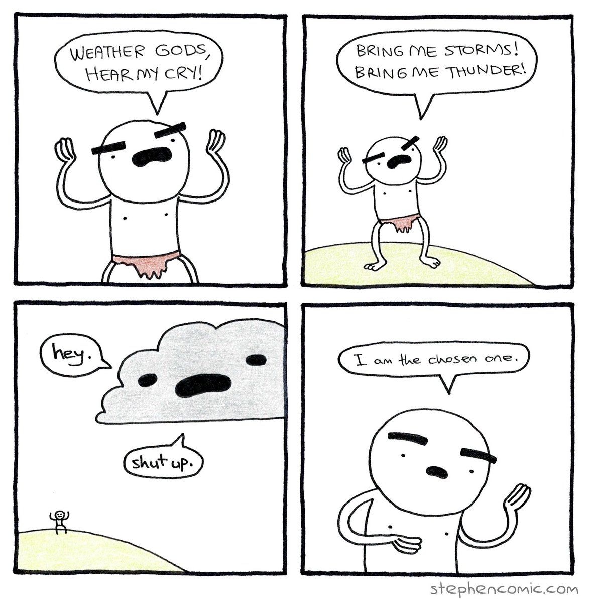 stephenwebcomic's tweet photo. Screaming at the sky: A NEW COMIC HAS ARRIVED! This one is called “divine harassment”
#webcomic #comic #4panel #god #weather #prayer #funny https://t.co/wuaa7f5MNp