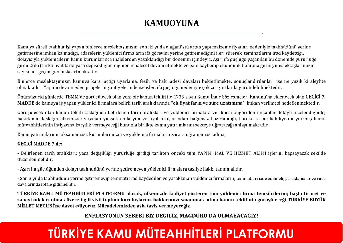 Türkiye Kamu Müteahhitleri Platformu tweet media