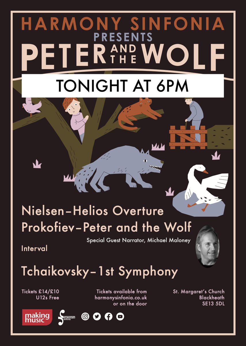 harmonysinfonia's tweet photo. ⭐️ TONIGHT AT 6PM ⭐️ 

We're giving a superb programme of Prokofiev’s Peter and the Wolf, Tchaikovsky's 1st Symphony (Winter Dreams), and Neilsen's Helios Overture. Please do come, it'd be great to see you there. Tickets available at https://t.co/ypNAJ1pq97 https://t.co/WGTvNXjaMf