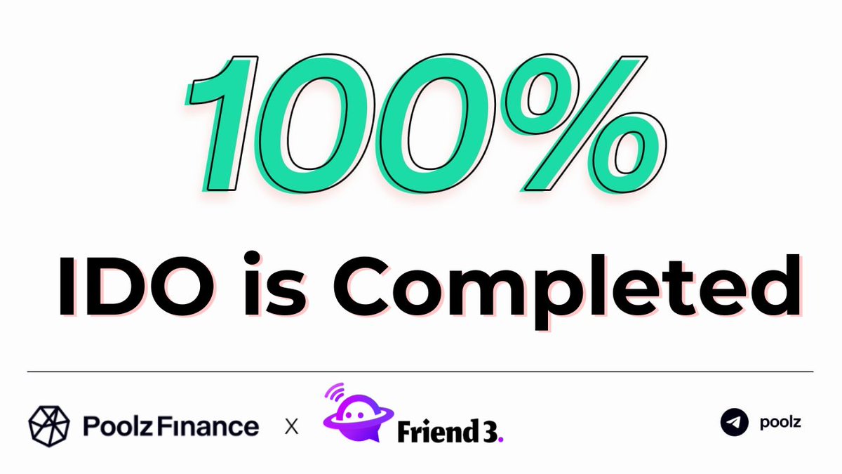 Poolz Finance | We’re Hiring! (@poolz__) on Twitter photo Happy to announce that <a href="/Friend3AI/">Friend3.AI</a> IDO is Sold Out!
#PoolzFinance #IDOs #SoldOut #F3 Happy to announce that <a href="/Friend3AI/">Friend3.AI</a> IDO is Sold Out!
#PoolzFinance #IDOs #SoldOut #F3