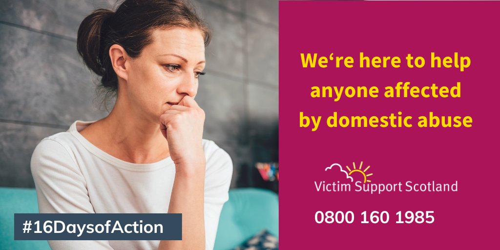 Today marks the beginning of 16 Days of Action against violence against woman and girls and domestic abuse. If you have been affected by domestic abuse or violence, we are here for you. Phone our helpline on 0800 160 1985 or go to victimsupport.scot for webchat.