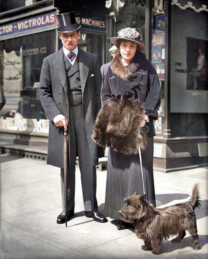 Suited up for a midday stroll, in 1915. #englishhistory #dogwalking #suitedandbooted #1915