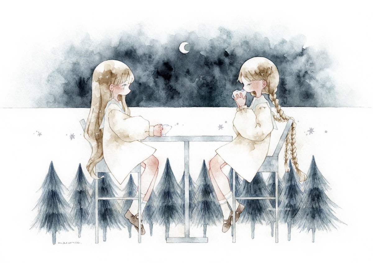 「「 真夜中月光茶会 」」|まほろのイラスト