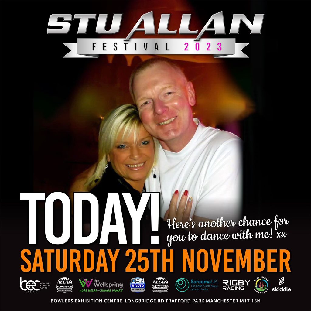 STU ALLAN FESTIVAL SAT 25TH NOV 2023 Last few tickets remaining online - click the link for tickets :- skiddle.com/e/36298387 We do have a few tickets on the door. 'HERE'S another chance for you to DANCE with ME' Stu Allan Foundation x ❤️