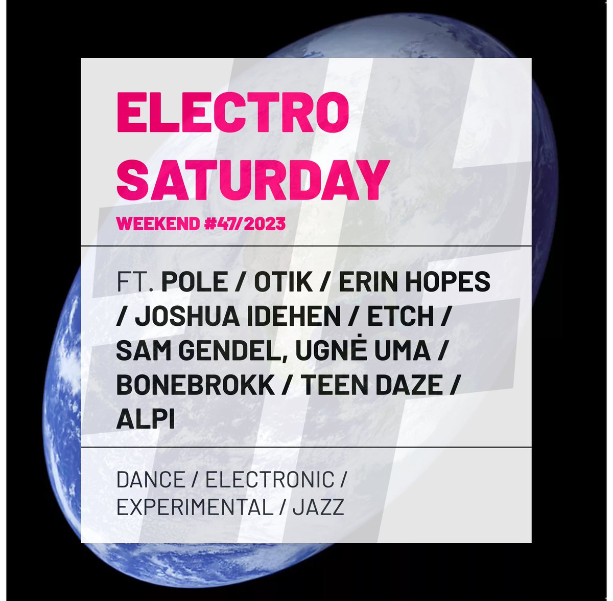 ⚡️⚡️#ELECTROSATURDAY ⚡️⚡️
🤯🔊WEEKEND #47/2023, check out our favourite electro releases 🚨💣

hashbrandnew.com/L/156927

1:#Pole
2:@otikulate ⭐️
3:@erinhopesxx
4:@benincitizen
5:@E_TCH
6:@samgendel
7:@bonebrokk
8:@teendaze
9:#ALPI

#Electronic #Experimental