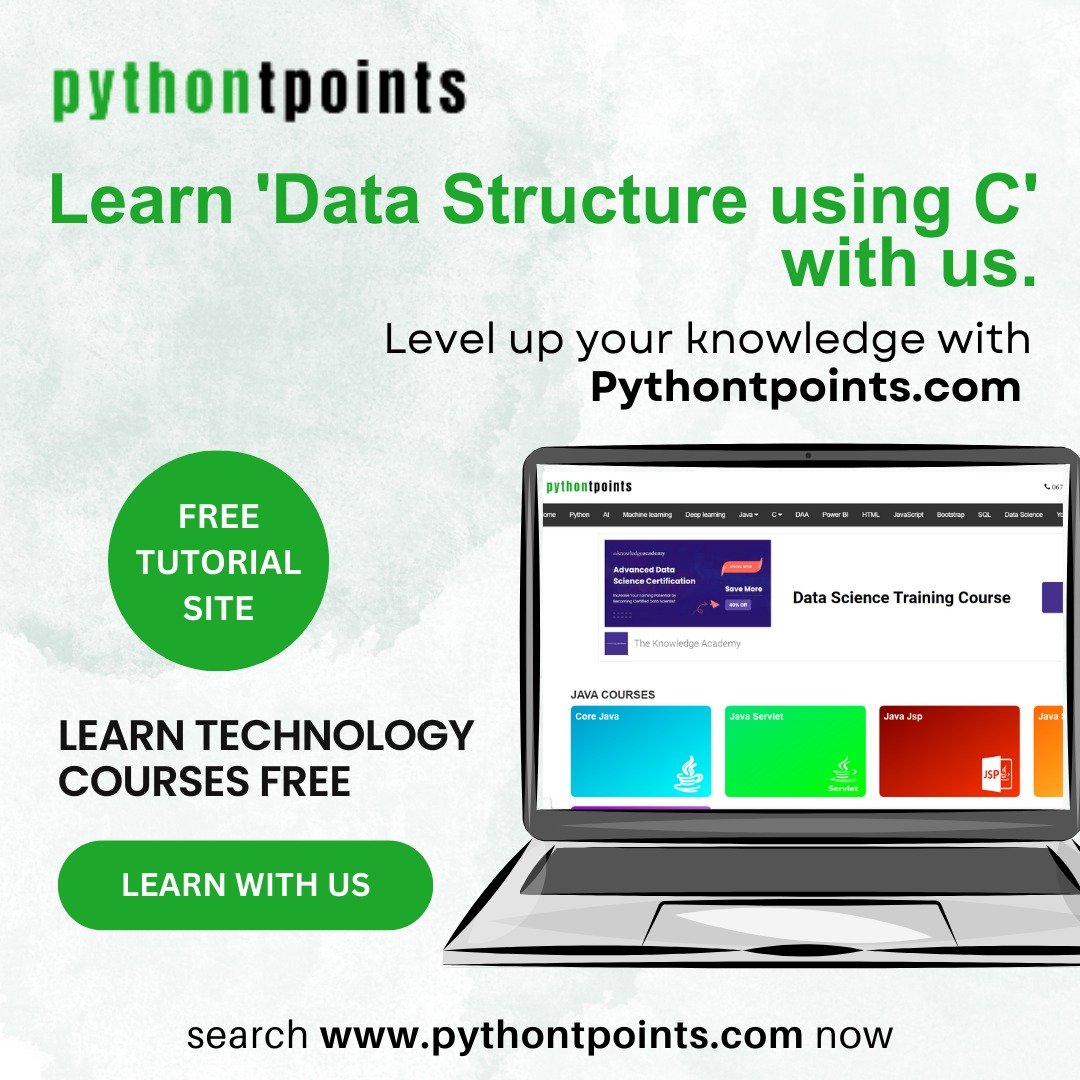 pythontpoint's tweet photo. Learn about "Data Structure using C" with https://t.co/XOEKuX8Xha absolutely FREE...

#learn #learning #freetutorial #freeCourses #learncfree #datastructure #datastructureusingc #learnfreecourses #datastructurecourse #datastructureusingccoursefree #DataStructureTutorial https://t.co/rAYJp1xcGe