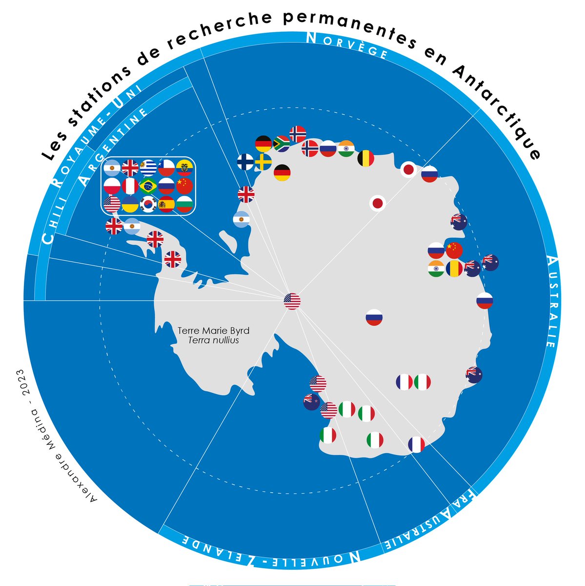 #30daymapchallenge JOUR 25 - 'Antarctique' 🇦🇶 🔬 Les stations de recherche permanantes en Antarctique. #Cartographie #Carte #Map #SIG #Antarctique